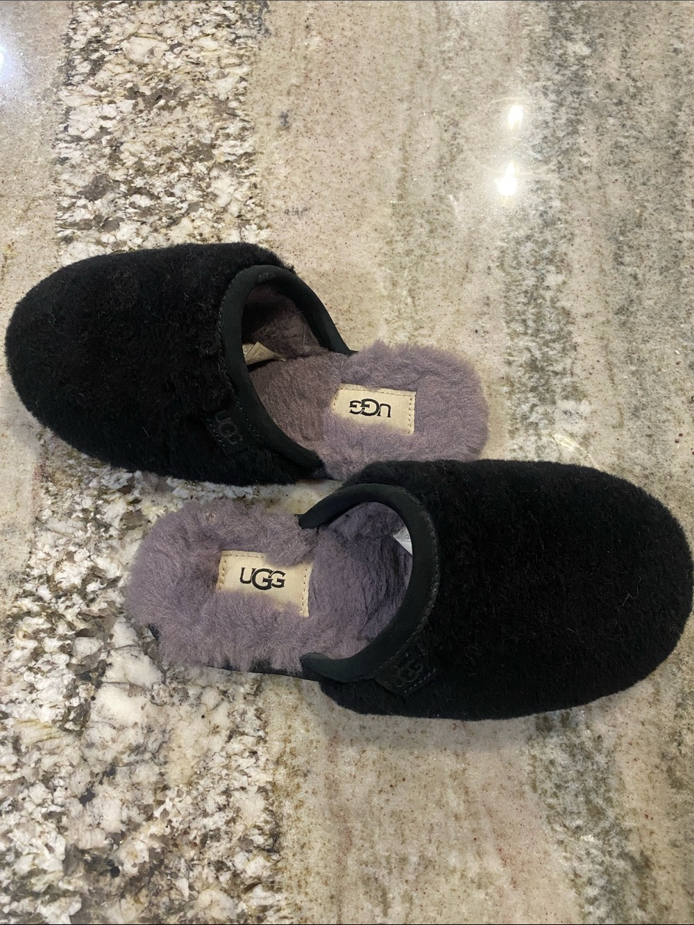 UGG Black Slip-On Fuzzy Clog with Gray Lining